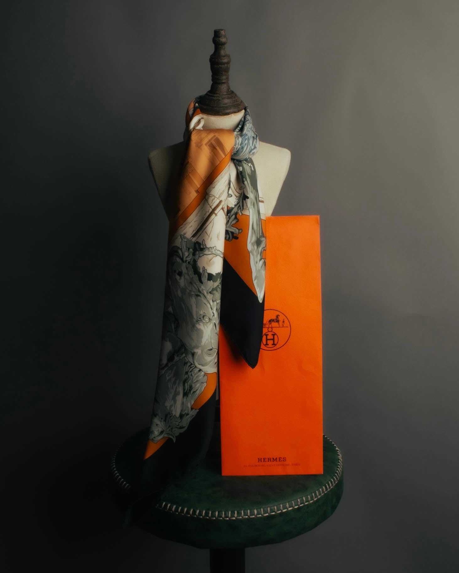 "Hermès" 90's-00's Architectural printed silk scarf