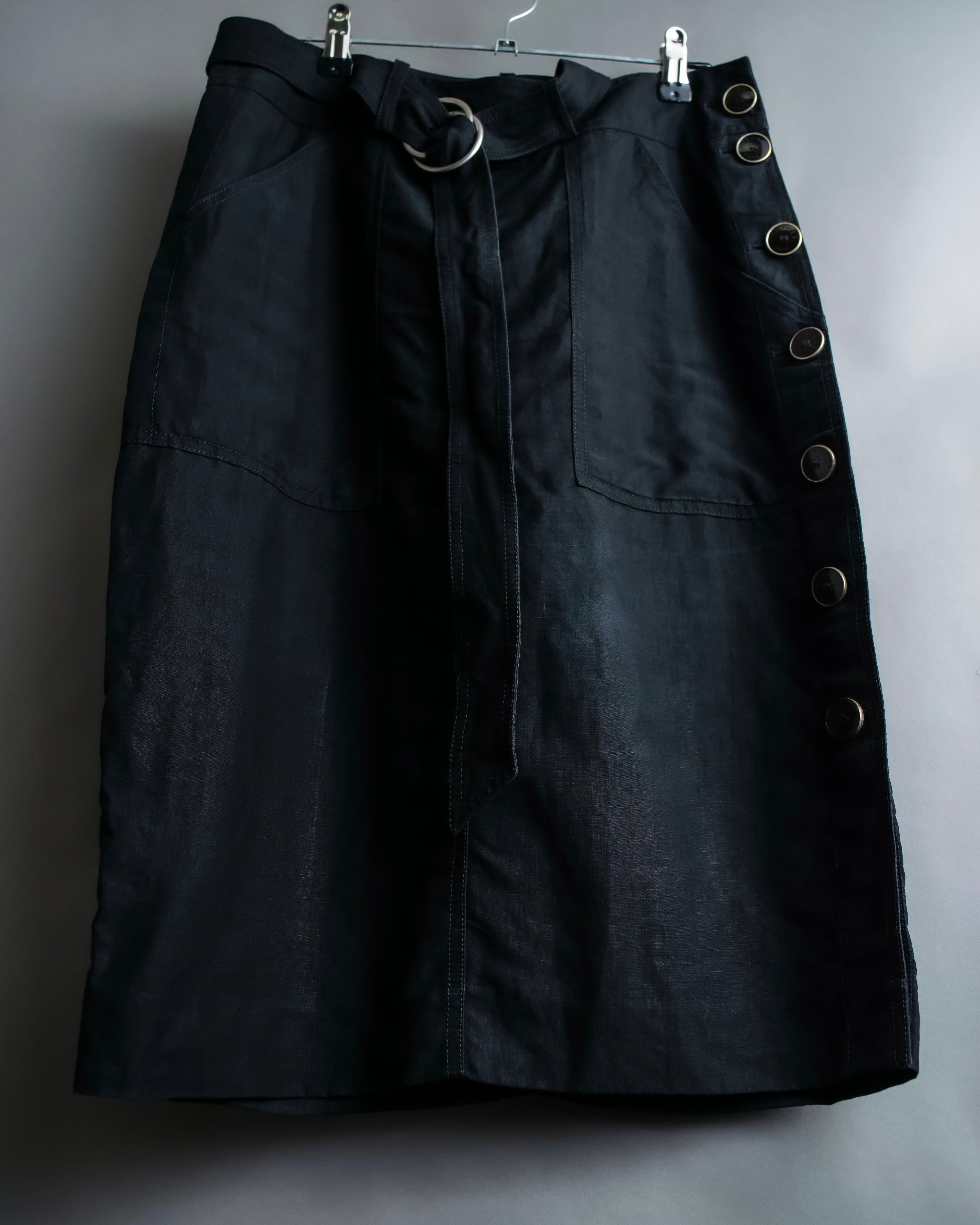 "HERMES" Belted button design linen skirt