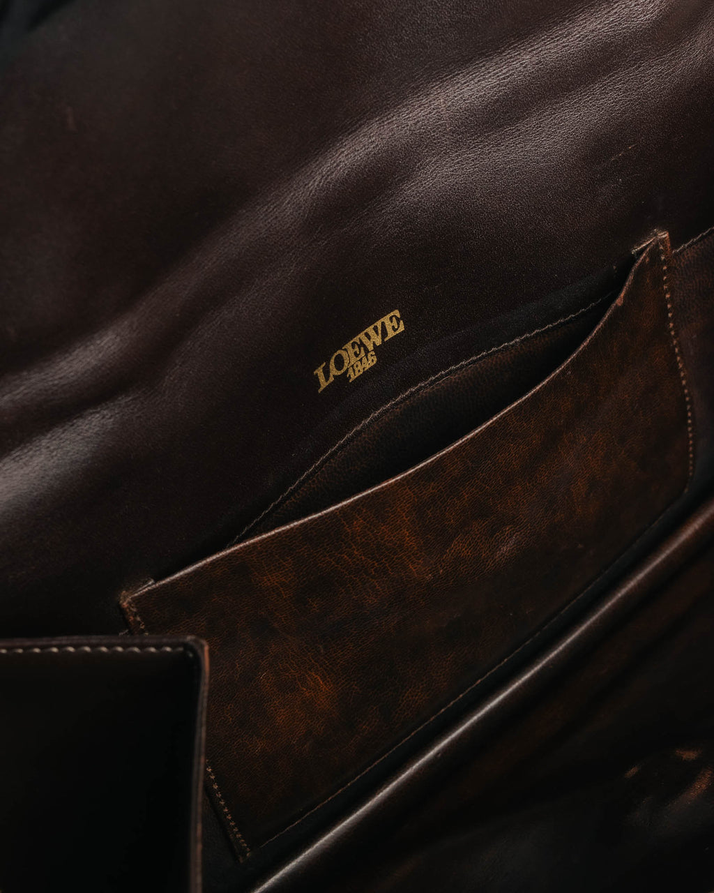 “LOEWE” 80’s-90’s Suede anagram chain shoulder bag