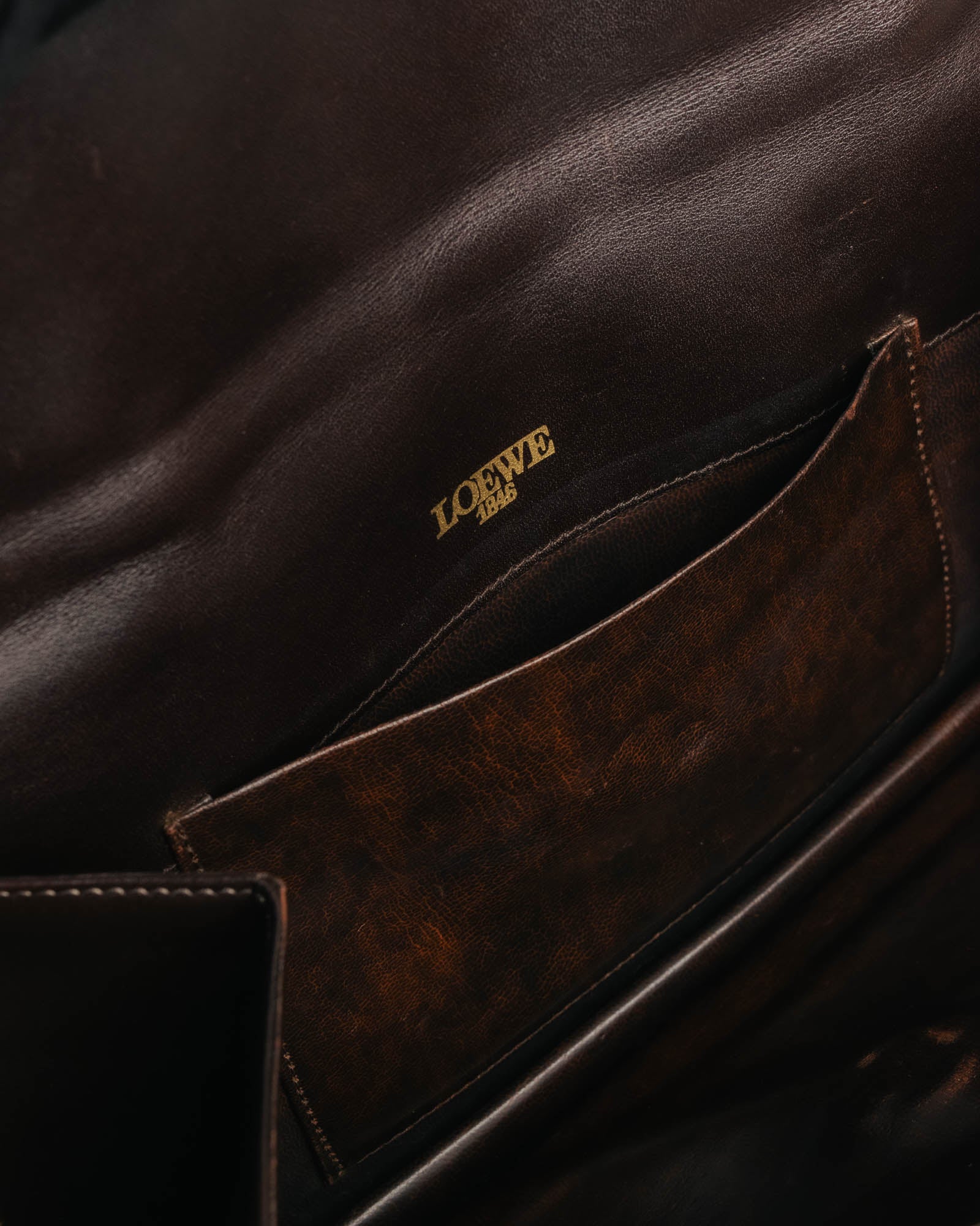 “LOEWE” 80’s-90’s Suede anagram chain shoulder bag