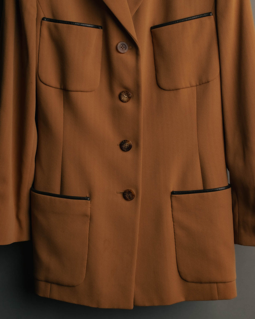 -SPECIAL- "CELINE" 80's-90's Black piped wool tailored jacket