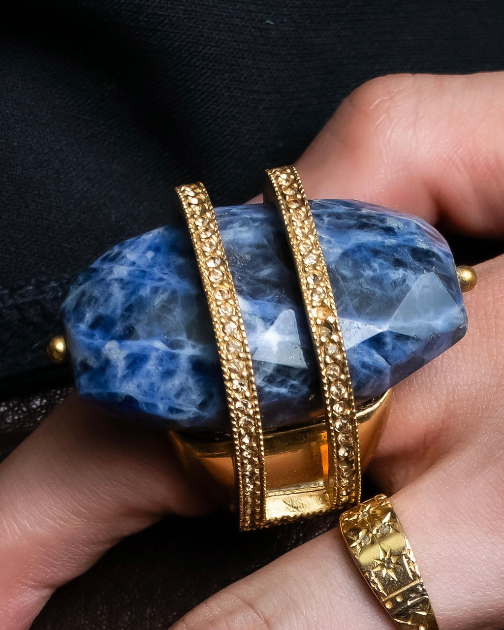 "Christian Dior" Sodalite Stone Gold Accent Ring