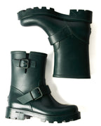 JIMMY CHOO/ Belts Detailed Rubber Rain Boots Dark Green