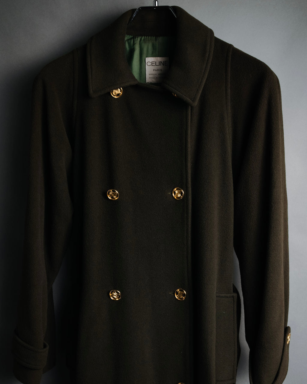 –SPECIAL– "CELINE" 80’s-90’s Triomphe button double breasted long coat