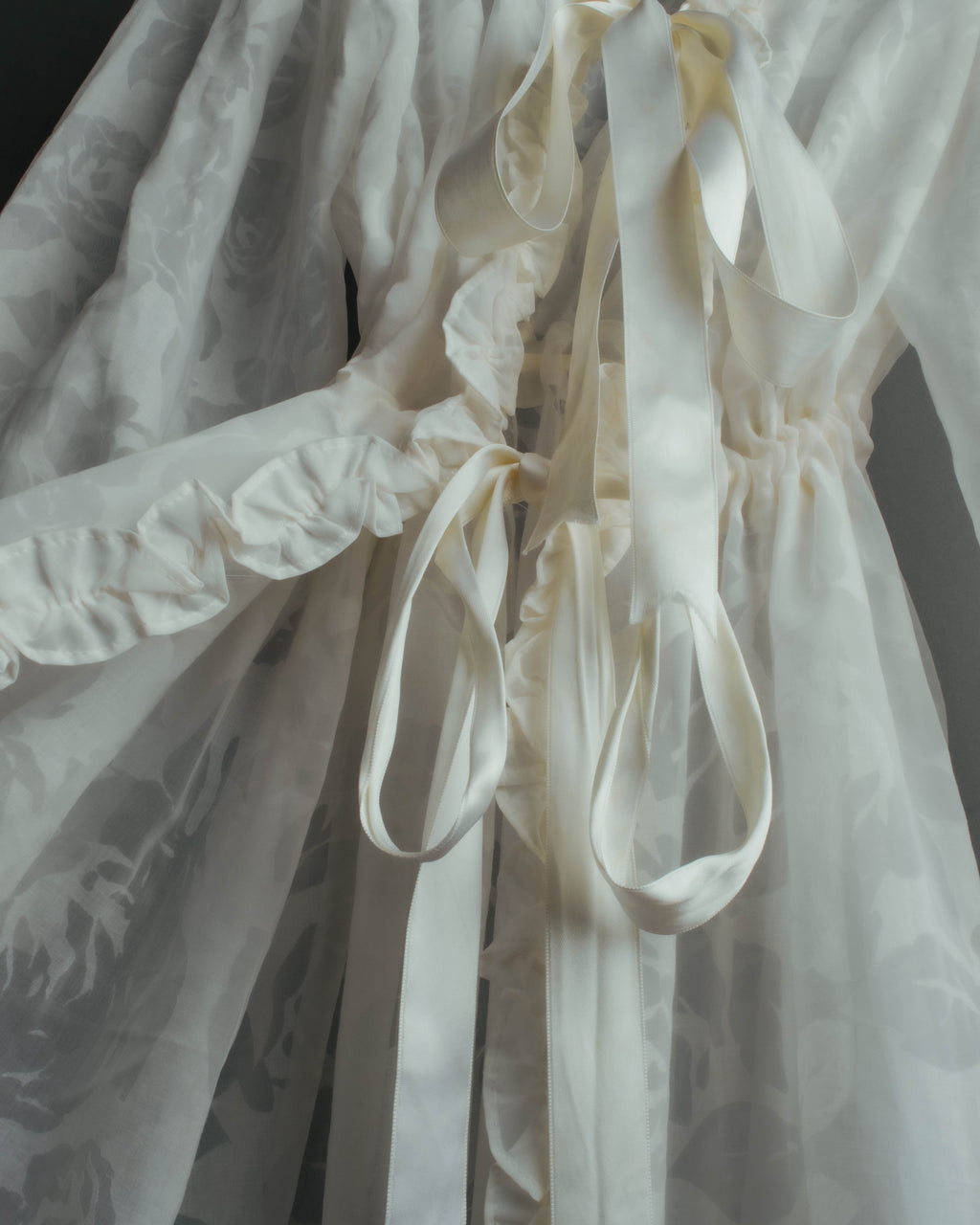 “Yves Saint Laurent” 80’s-90’s Sheer floral ruffle lingerie robe