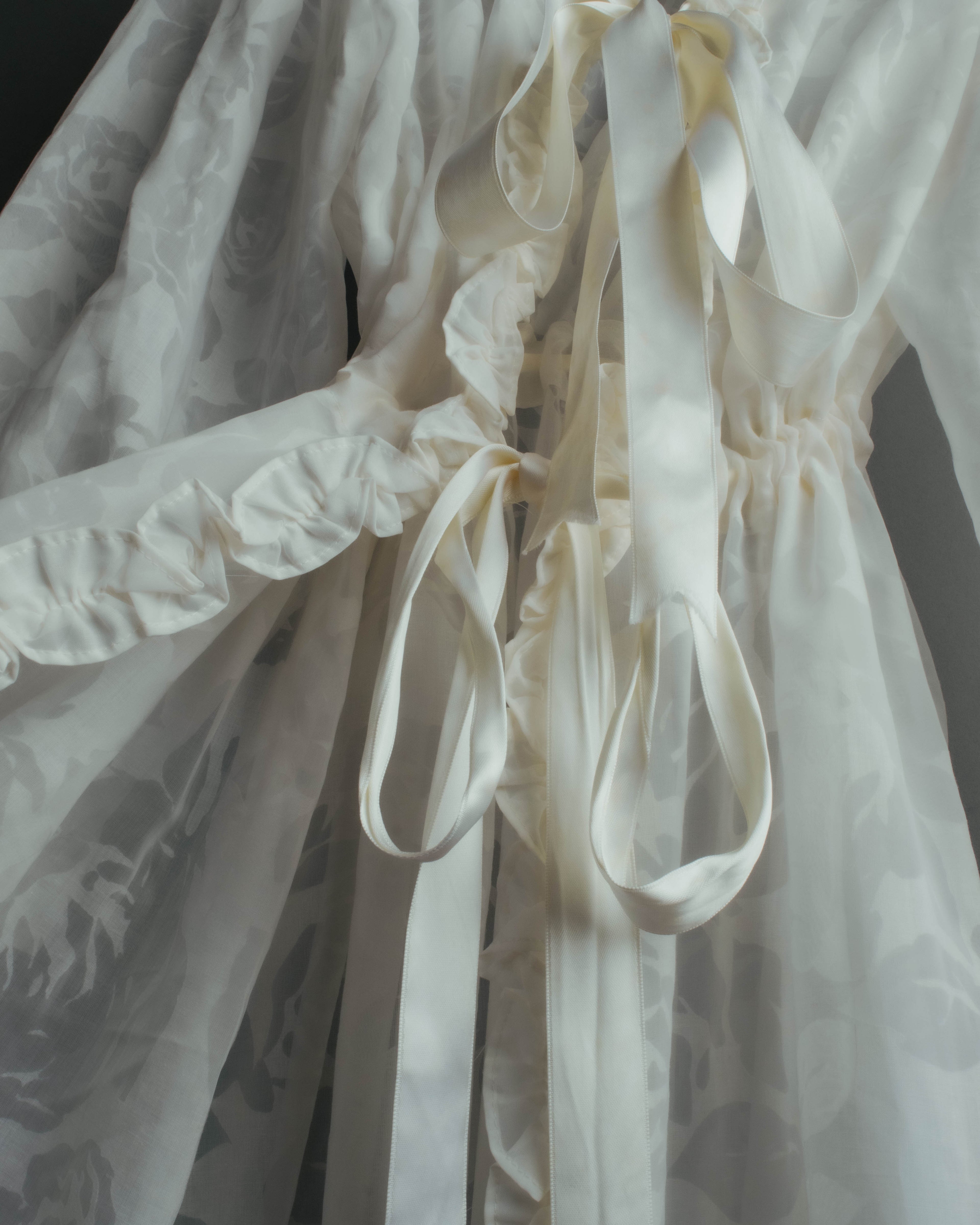 “Yves Saint Laurent” 80’s-90’s Sheer floral ruffle lingerie robe