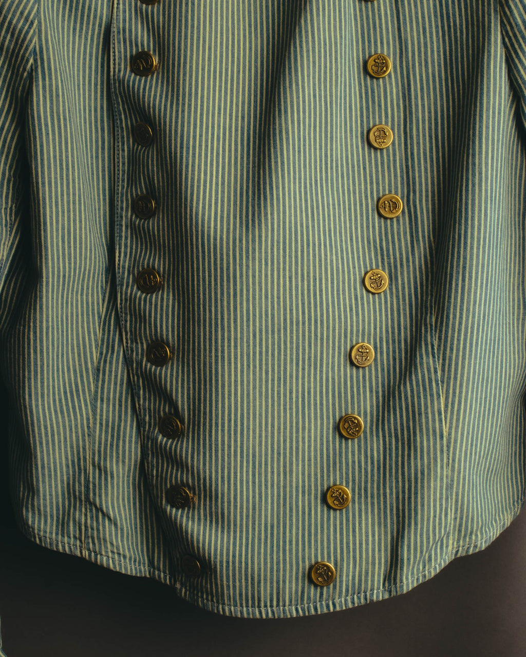 -SPECIAL- "Ralph Lauren" 00's Hickory stripe cotton double-breasted marine jacket