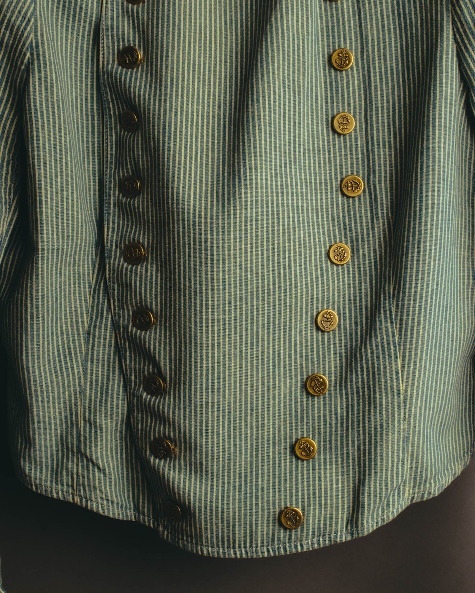 -SPECIAL- "Ralph Lauren" 00's Hickory stripe cotton double-breasted marine jacket