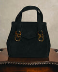 "Salvatore Ferragamo" 90's Black suede top handle handbag
