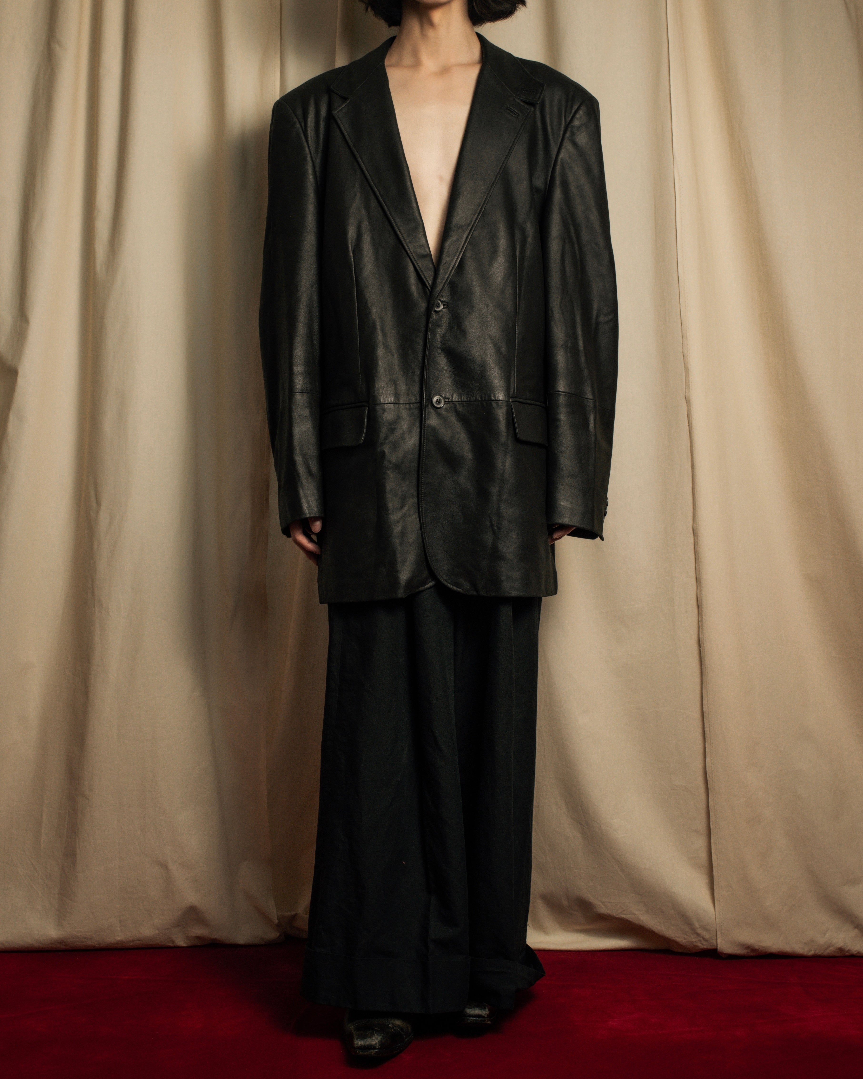 "HUGO BOSS" Oversized calf leather tailored jacket