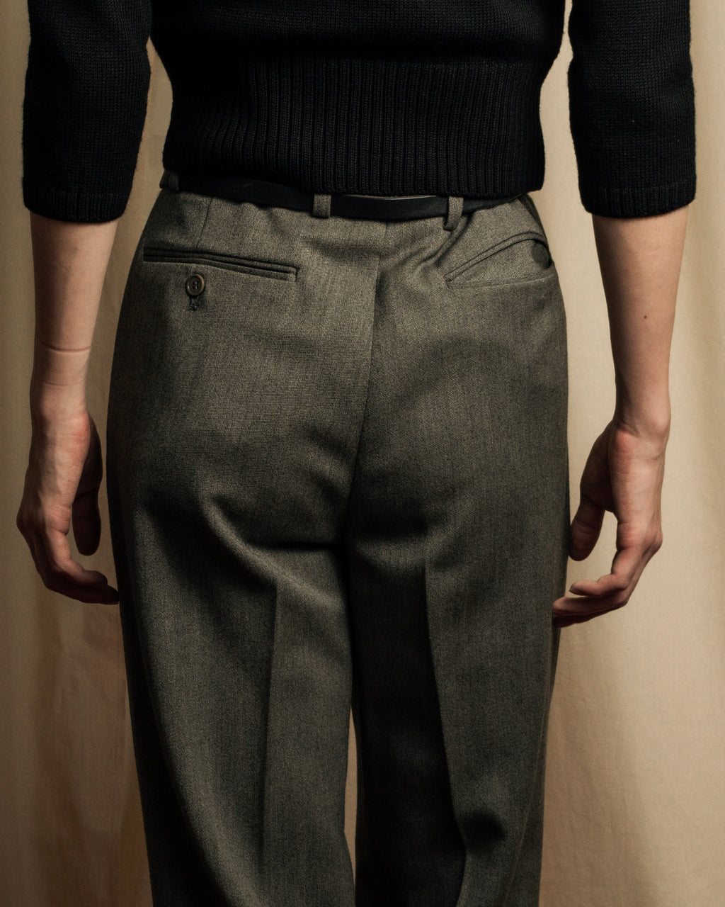 "YVES SAINT LAURENT" Deep pleat tapered wool slacks