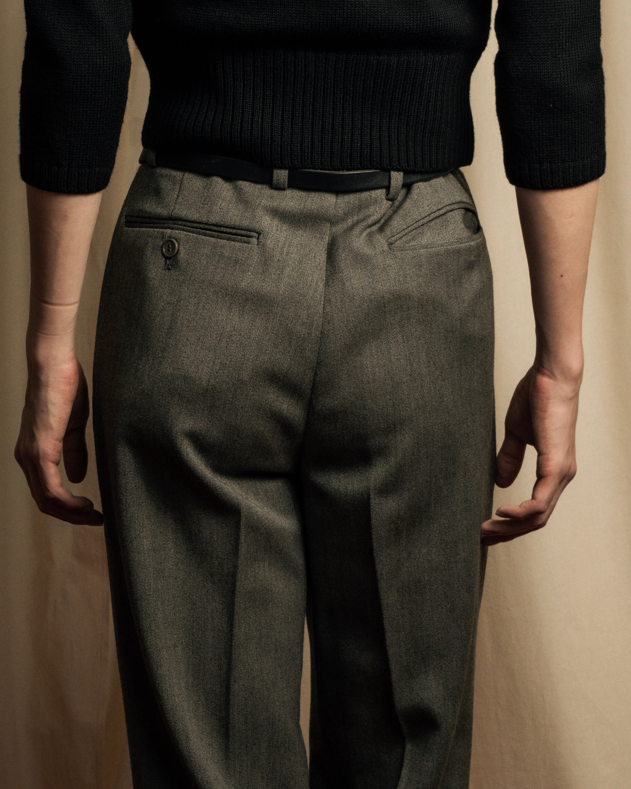 "YVES SAINT LAURENT" Deep pleat tapered wool slacks