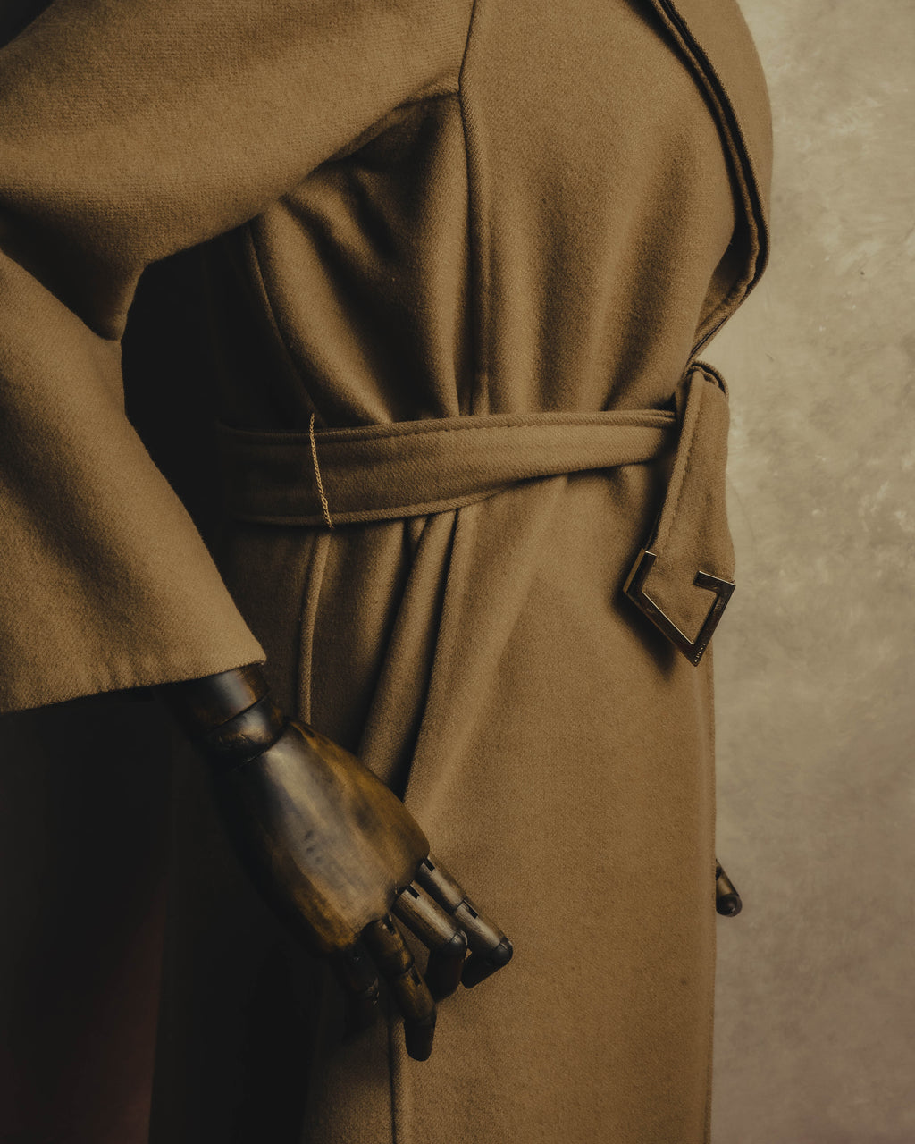 “GUCCI” 00’s-10’s Cashmere-blend leather-trimmed belted long coat