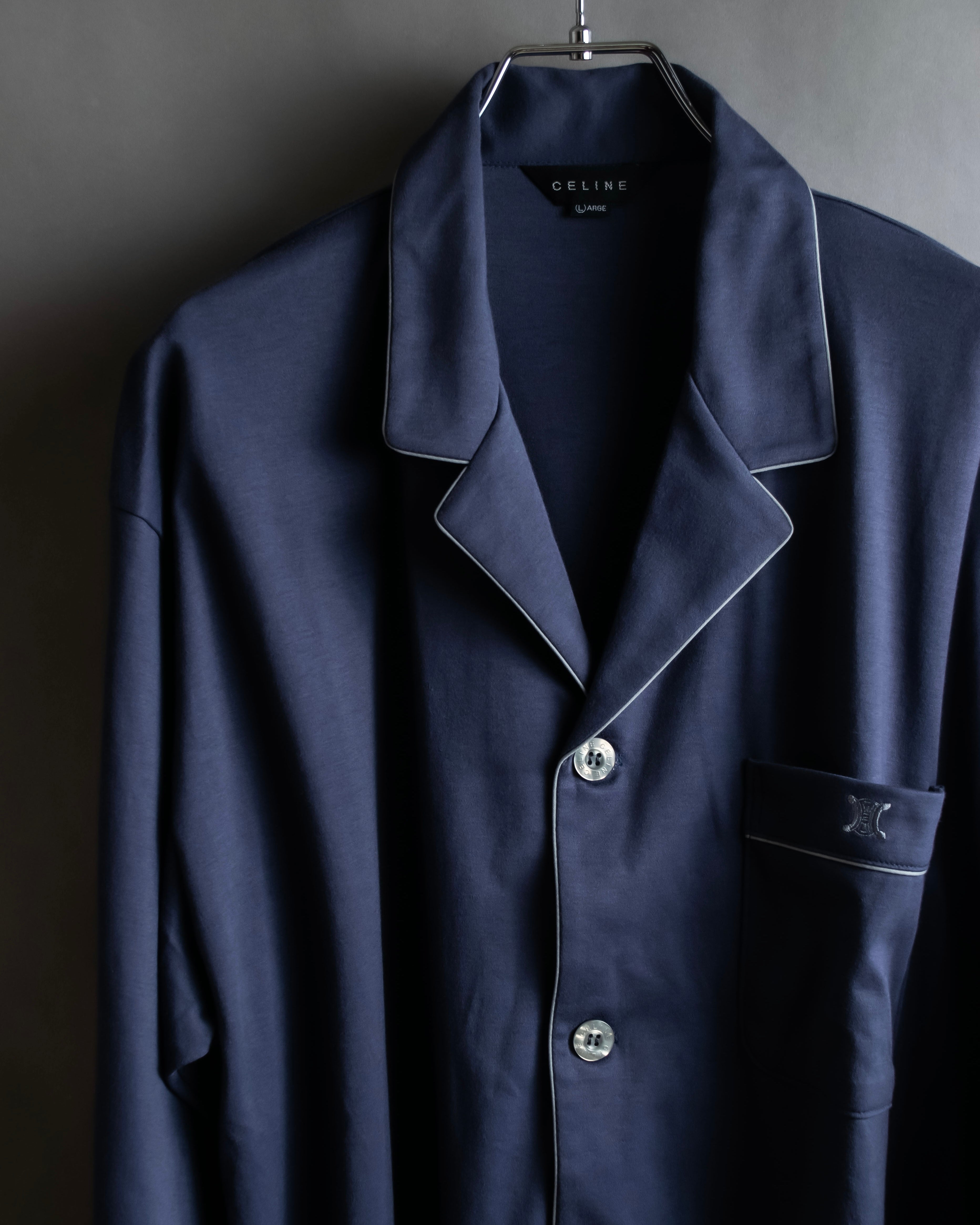 "CELINE" Piping design blue pajama set up