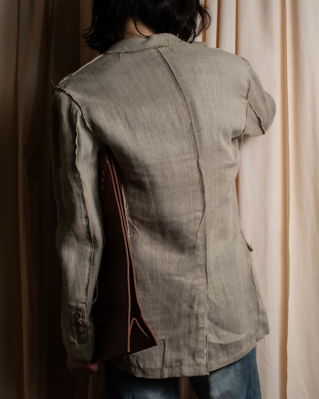 "Dolce & Gabbana" Raw edge frayed linen tailored jacket