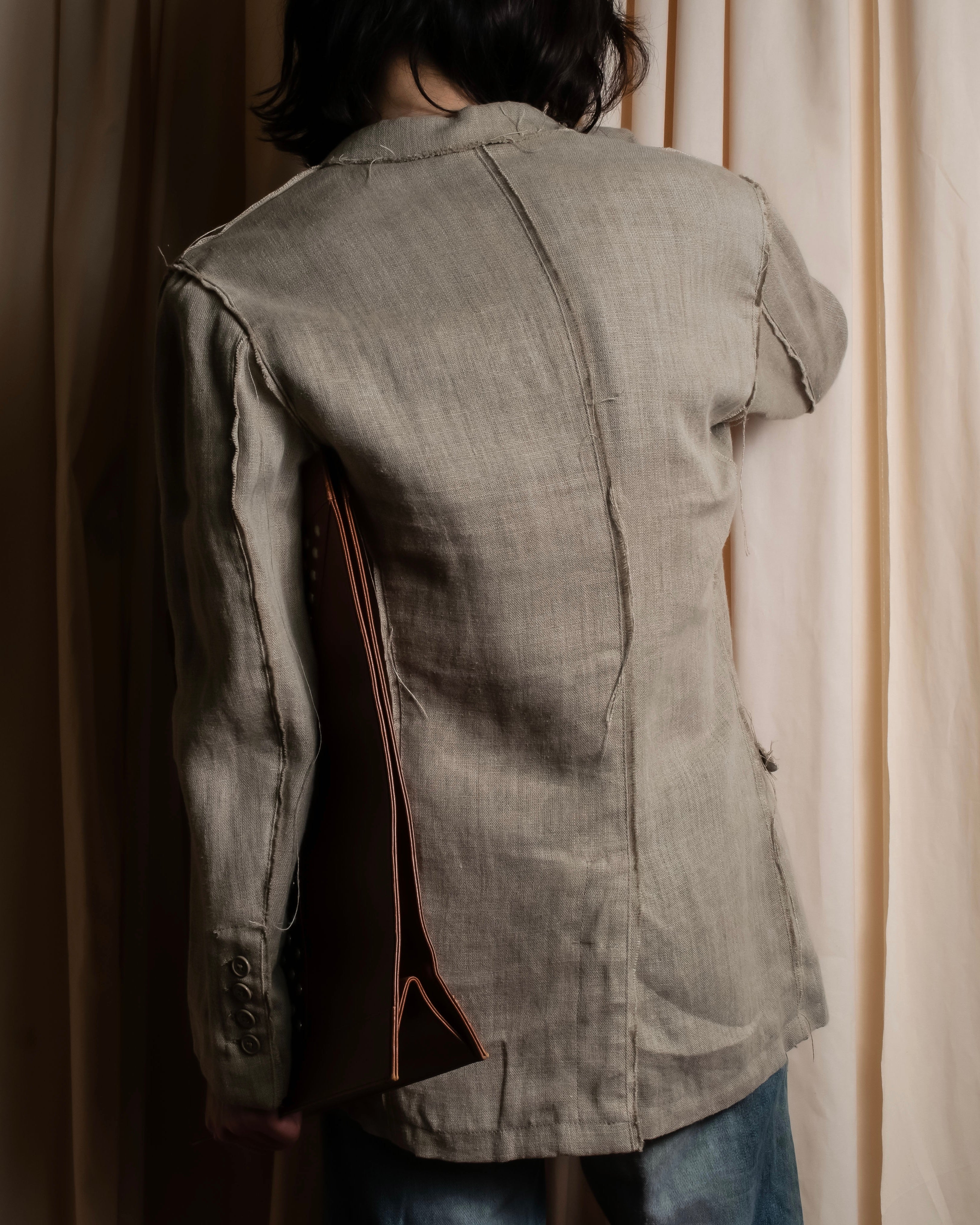 "Dolce & Gabbana" Raw edge frayed linen tailored jacket