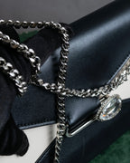 "Alexandar McQueen" Two-tone crystal clasp leather shoulder wallet