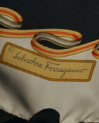 "Salvatore Ferragamo" 90's-00's Vintage arctic fauna and scrolling ribbon silk scarf