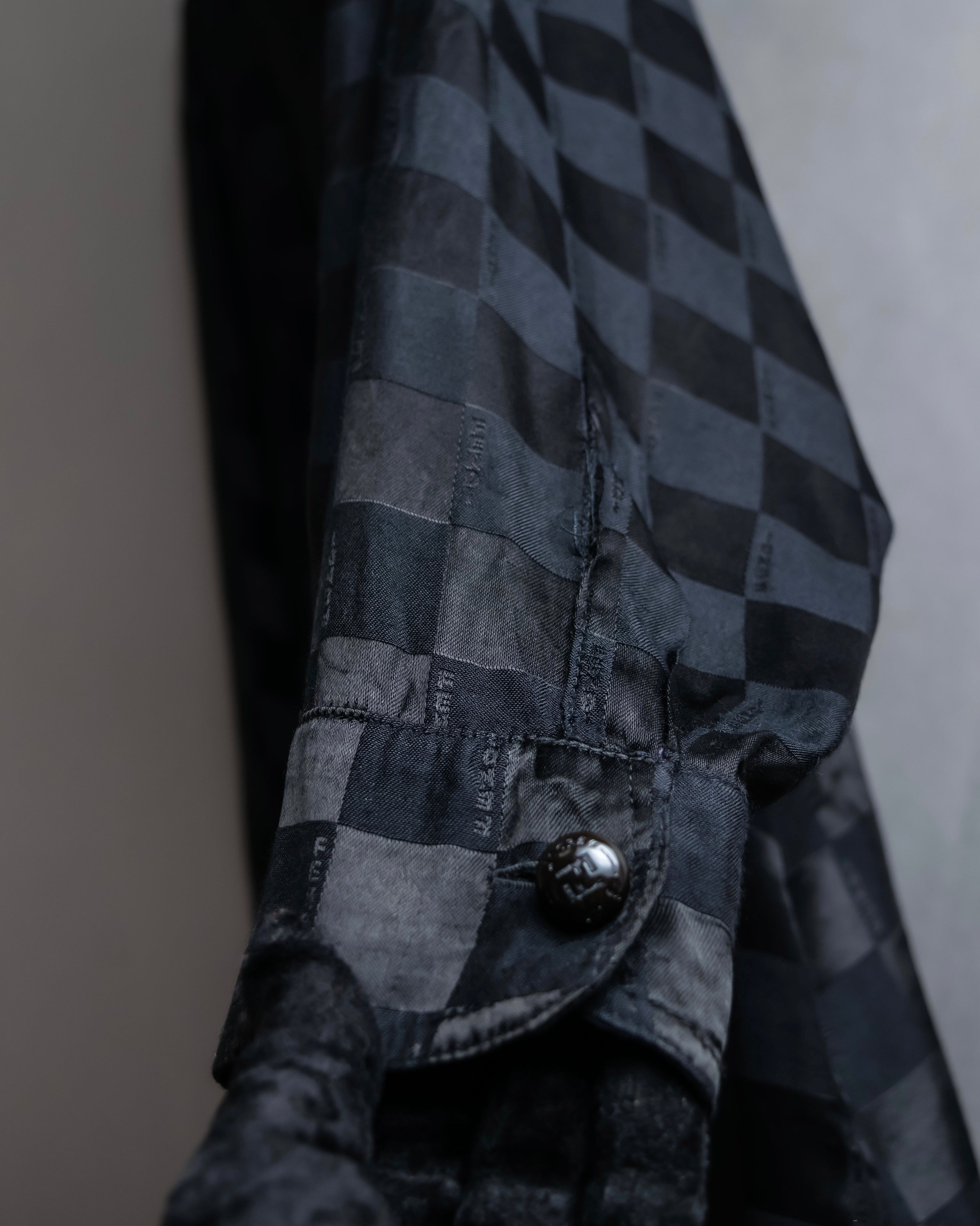 "FENDI JEANS" Logo engraved check pattern glossy shirt