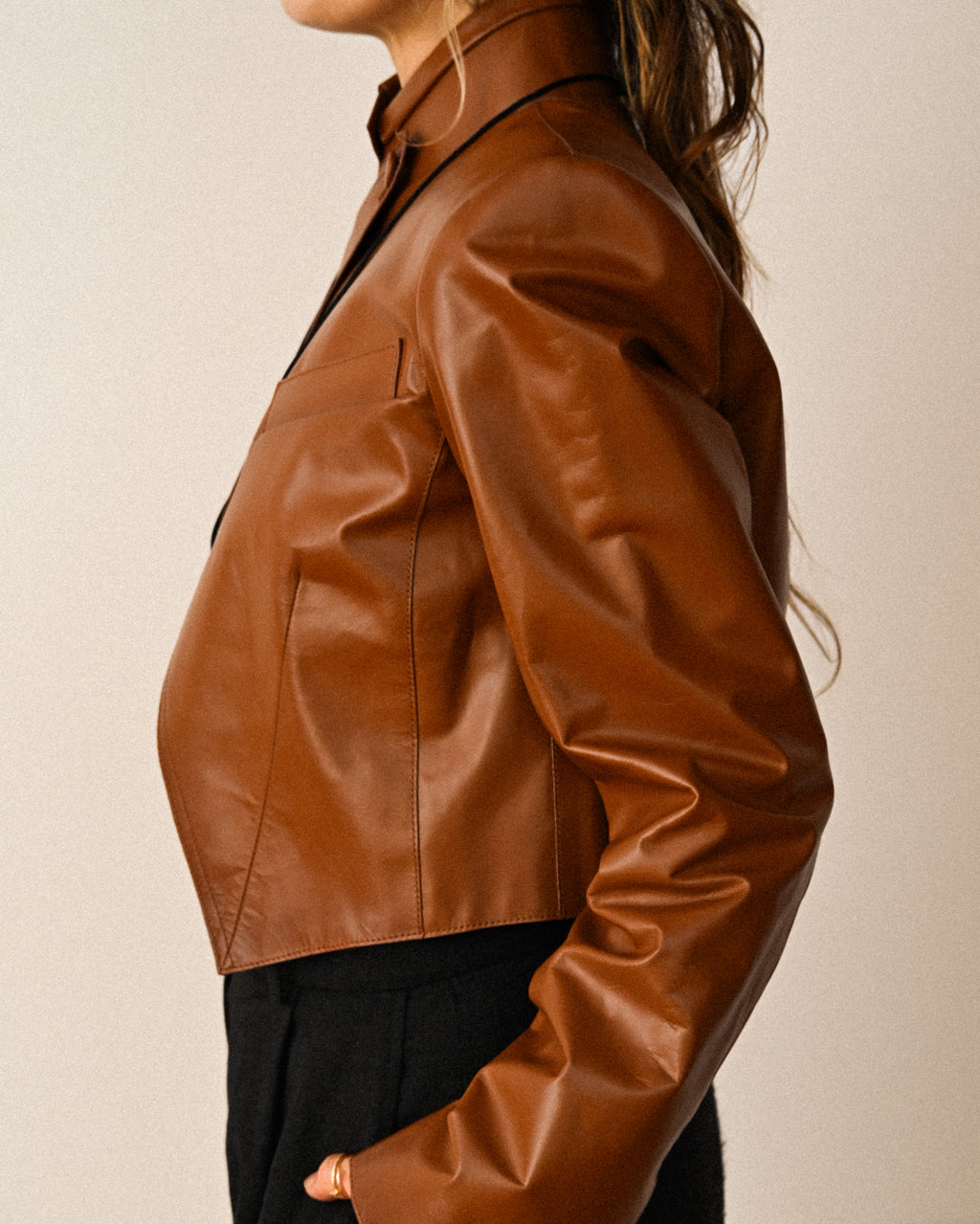 FENDI/ Back Logo Embroidery Calf Leather Short Jacket Brown