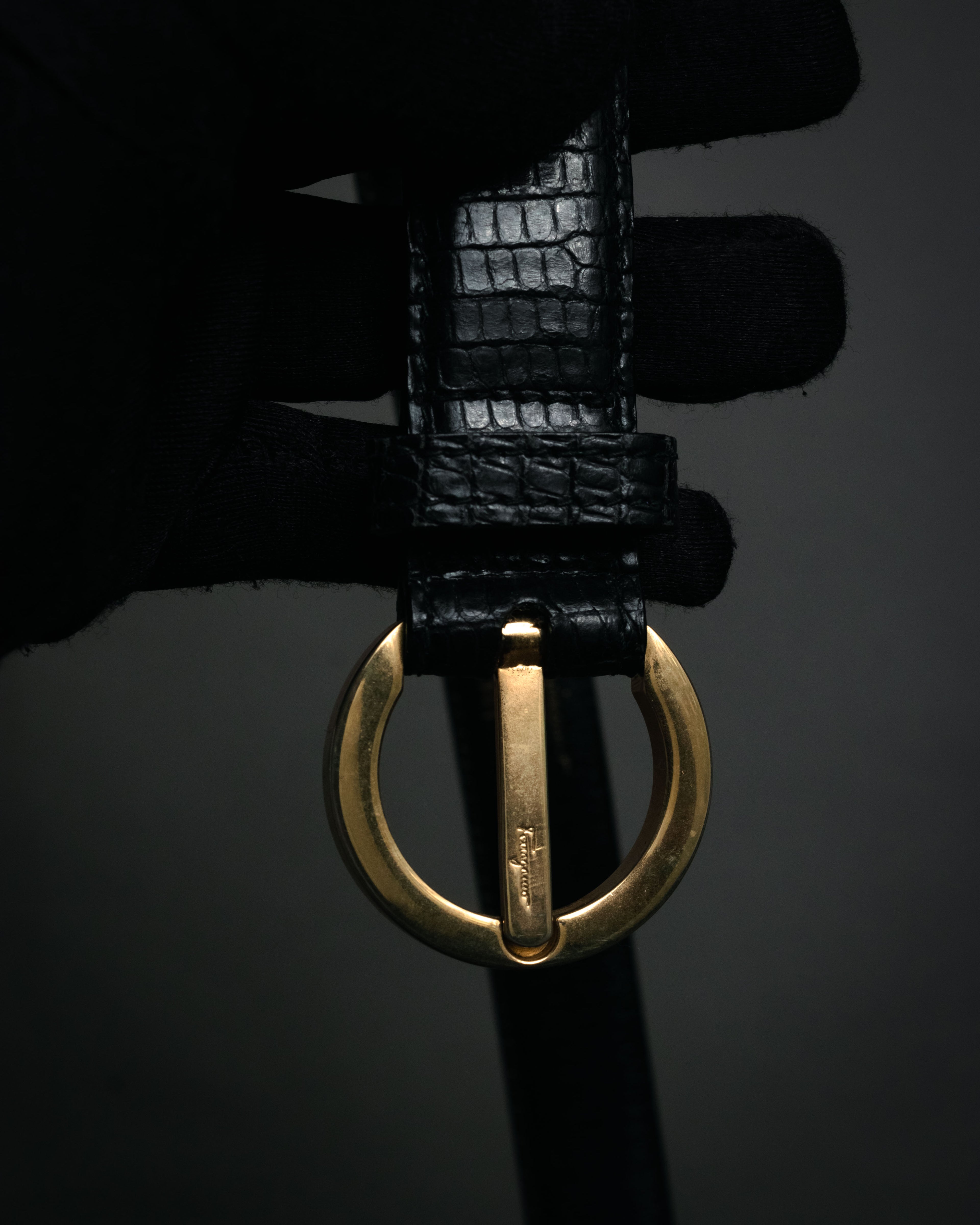 “Salvatore Ferragamo” 90’s Lizard leather double gancini belt