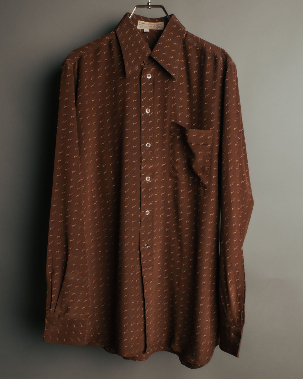 “GUCCI” 70’s horsebit monogram silk shirt