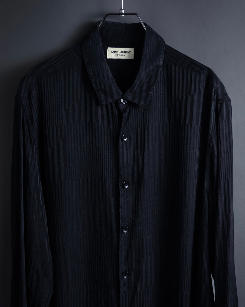"Saint Laurent Paris" Jacquard pattern silk black shirt