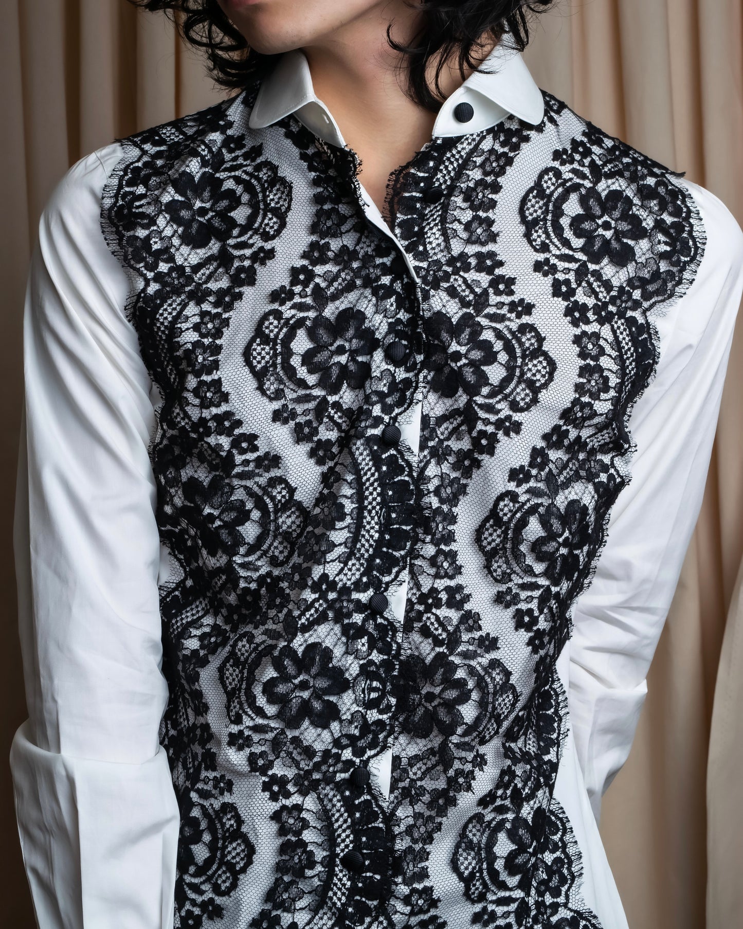 "Dolce & Gabbana" Flower engraved lace design shape fit shirt