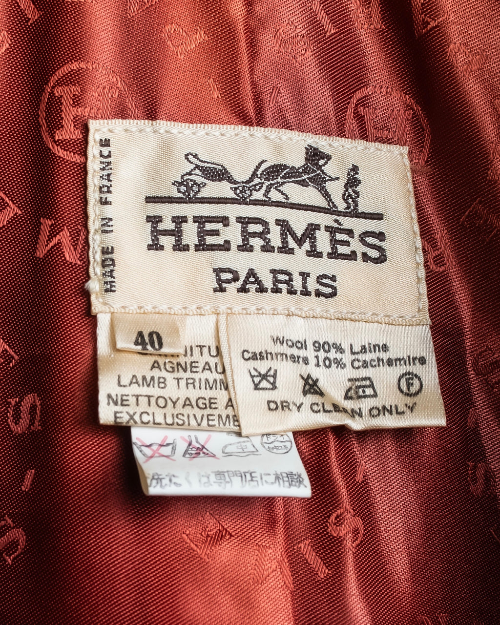 "HERMES" Vintage leather piping design belted tailored jacket