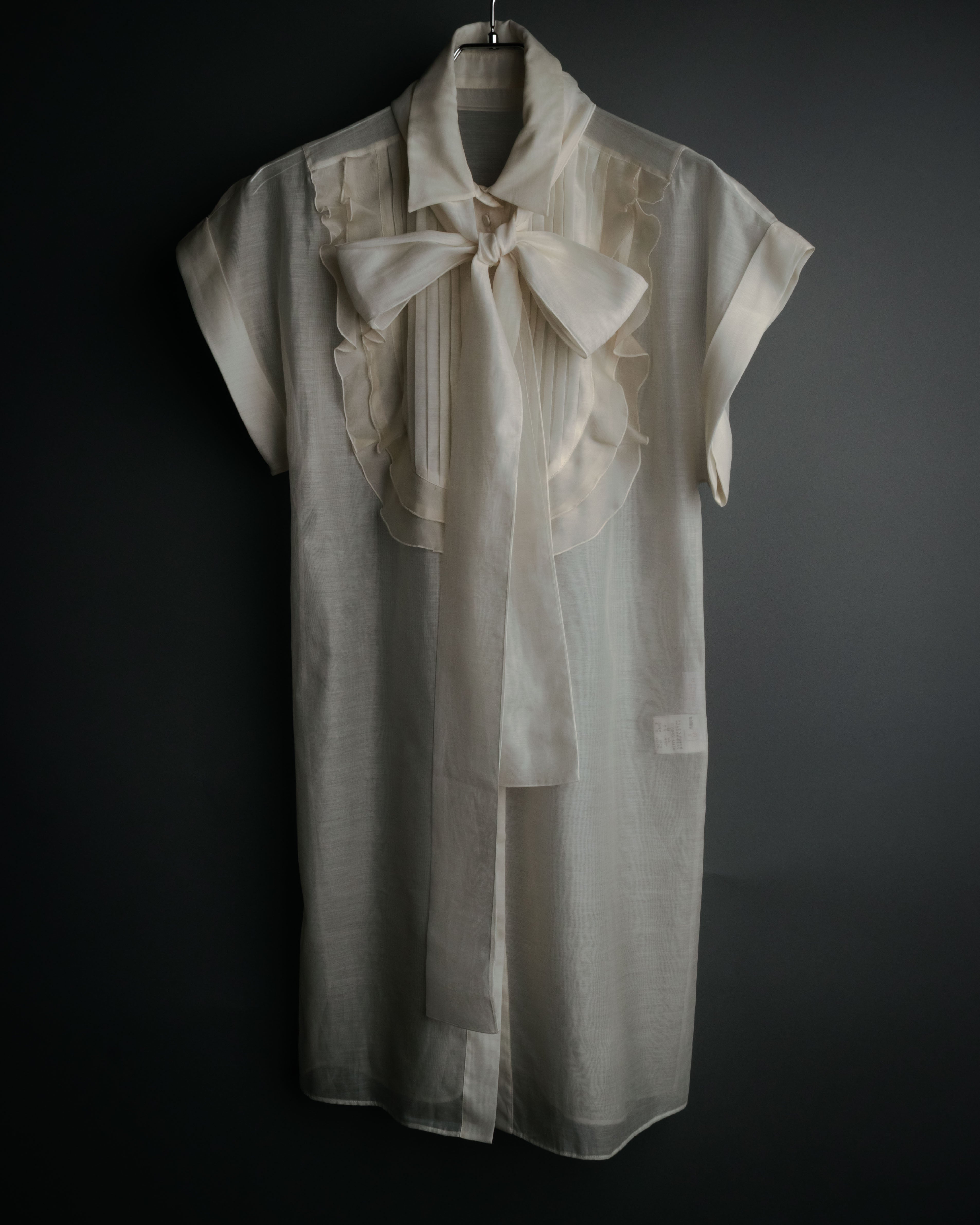 -SPECIAL- “VALENTINO ROMA” 2000’s sheer bow tie ruffled blouse