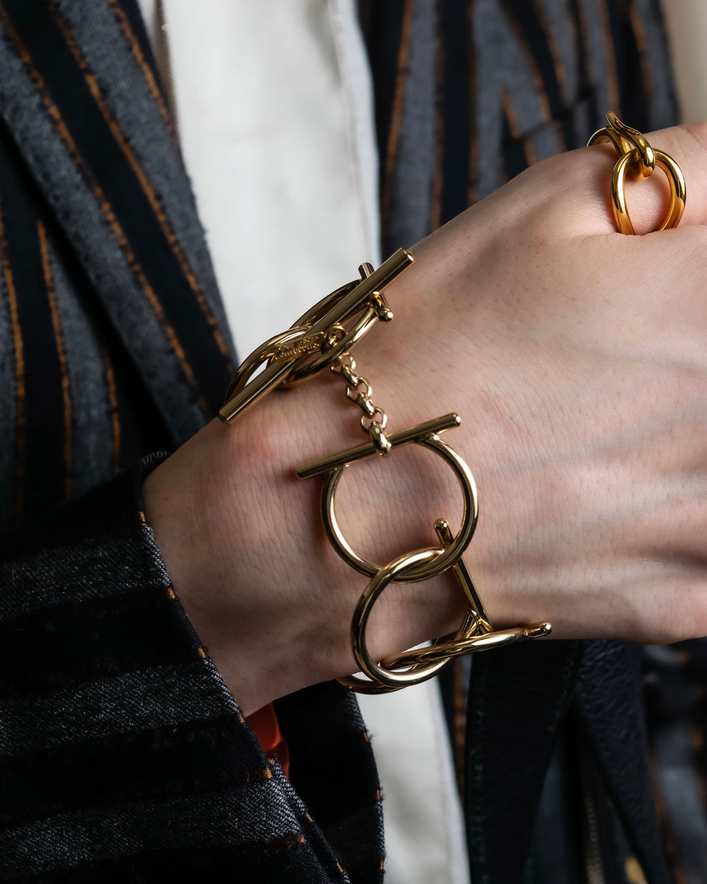 "Salvatore Ferragamo" Gancini motif layered gold bracelet