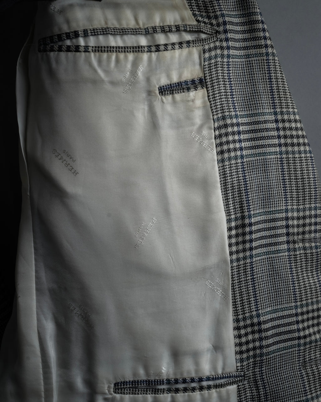 "HERMES" 90’s belvest silk wool linen peak lapel tailored jacket