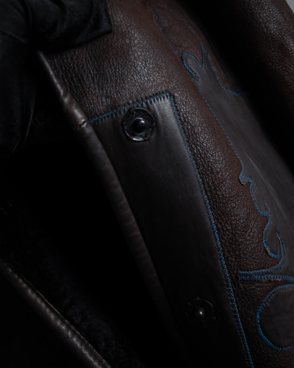 “KENZO” 80’s Folkloric shearling-lined leather long coat