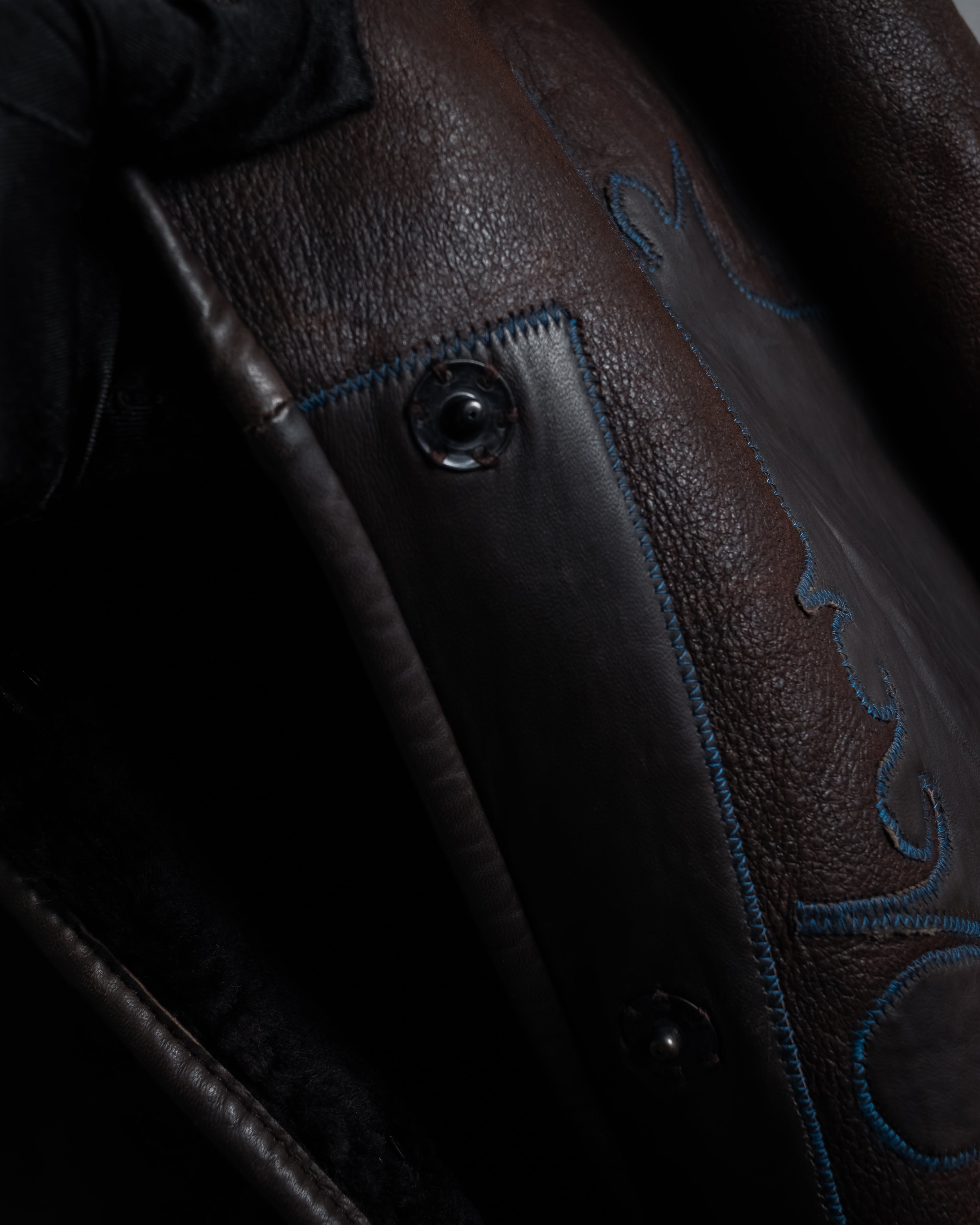 “KENZO” 80’s Folkloric shearling-lined leather long coat