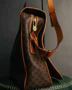 "CELINE" 80's-90's Macadam monogram pvc leather shoulder briefcase