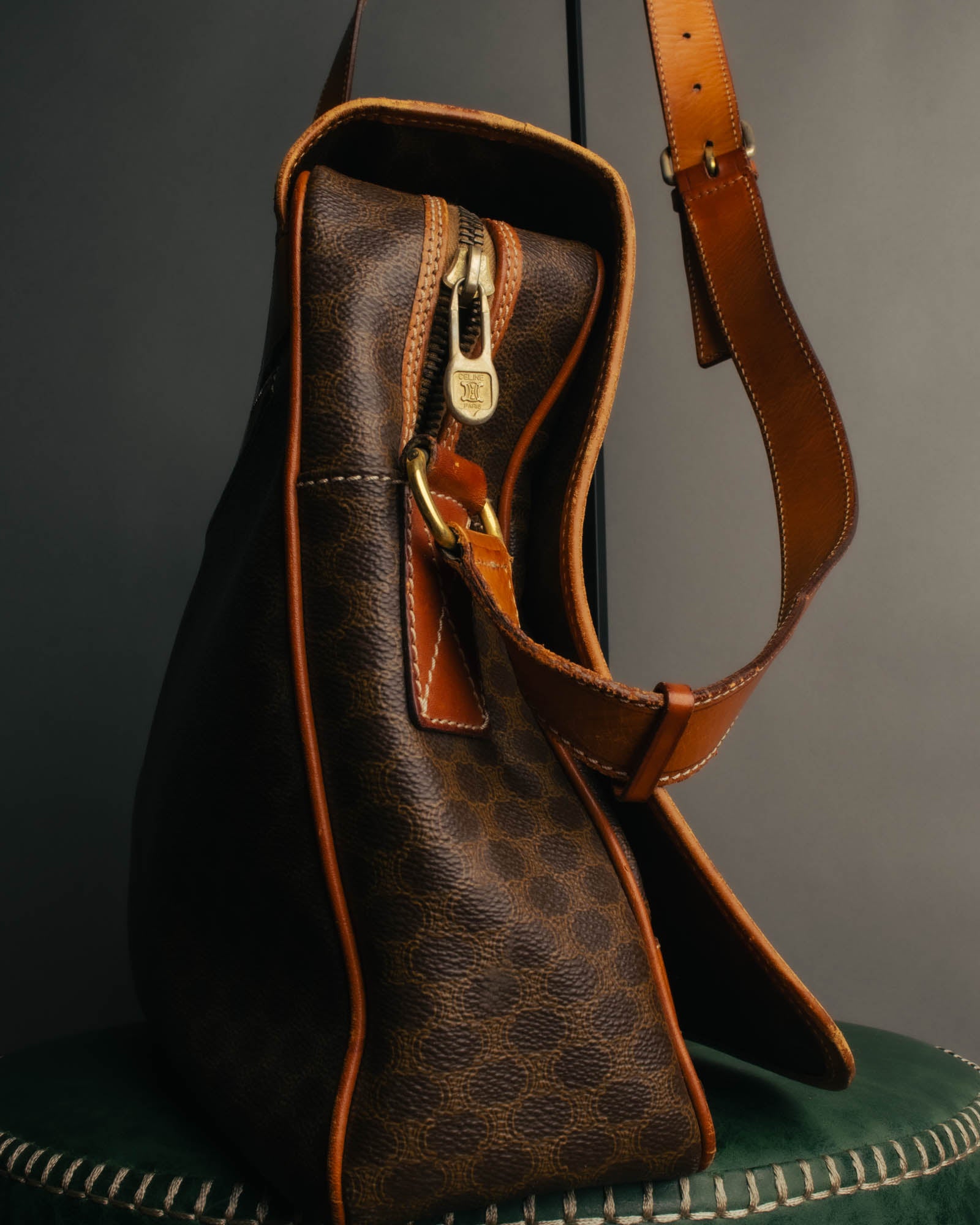 "CELINE" 80's-90's Macadam monogram pvc leather shoulder briefcase