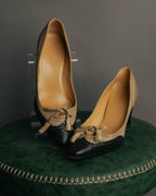 "HERMÈS" 80's-90's Classic bi-color leather tassel brogue pumps