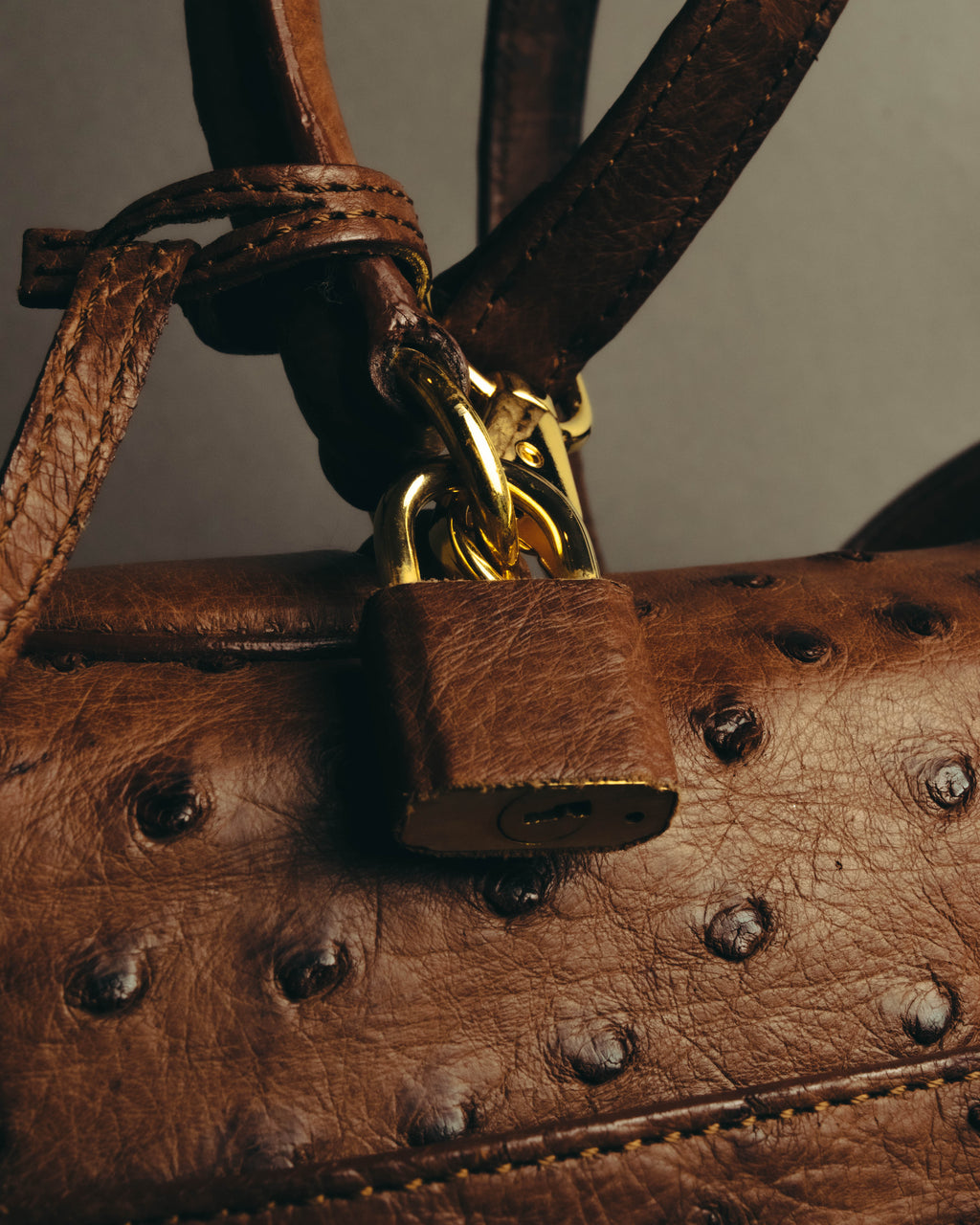 "JARDIN DES SACS" 80's-90's Structured ostrich leather top handle bag