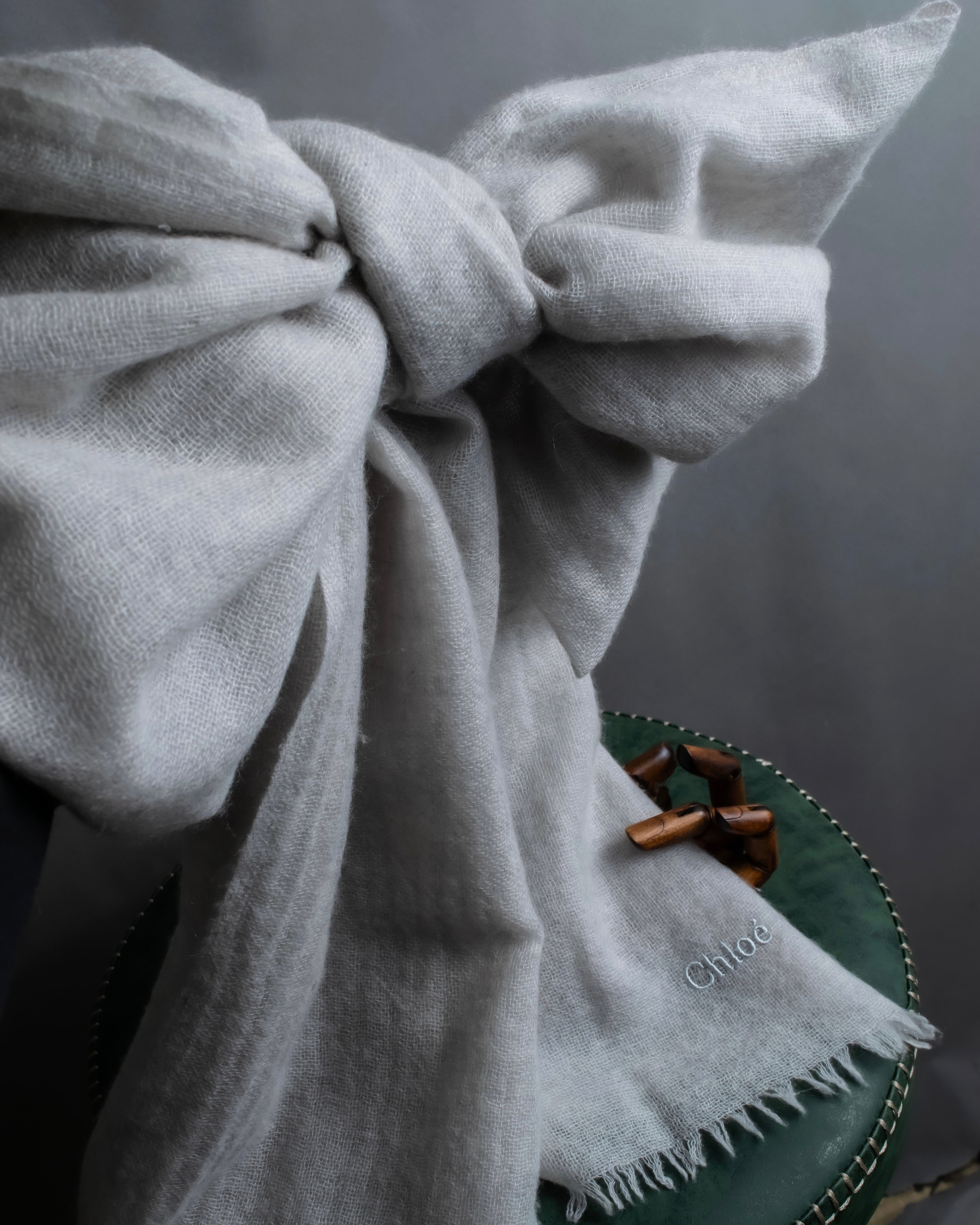 "Chloe" Fringe design light gray sheer material stole