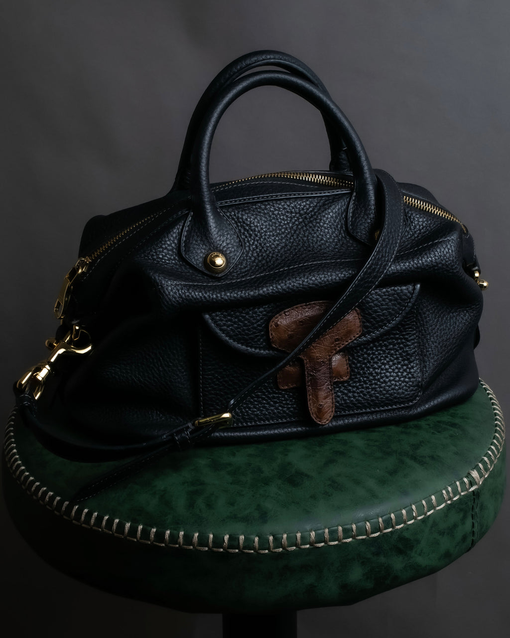 "LOEWE" Flap pocket design ostrich leather bag