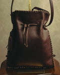“YVES SAINT LAURENT“ 90’s-00’s Leather drawstring shoulder bag