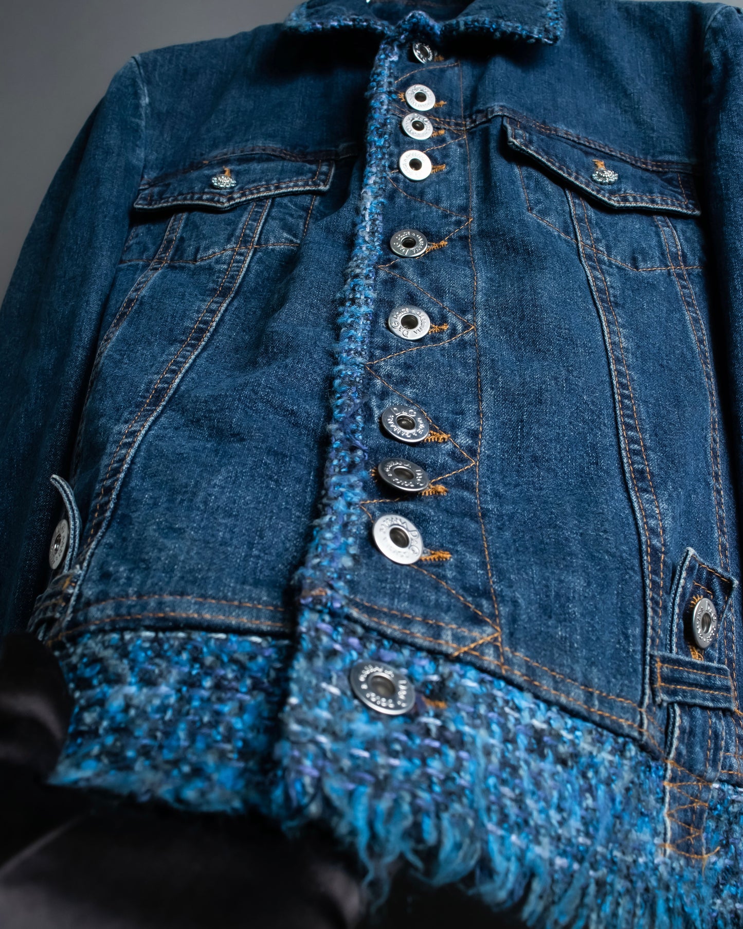 “D&G” Tweed attached bijou button denim jacket