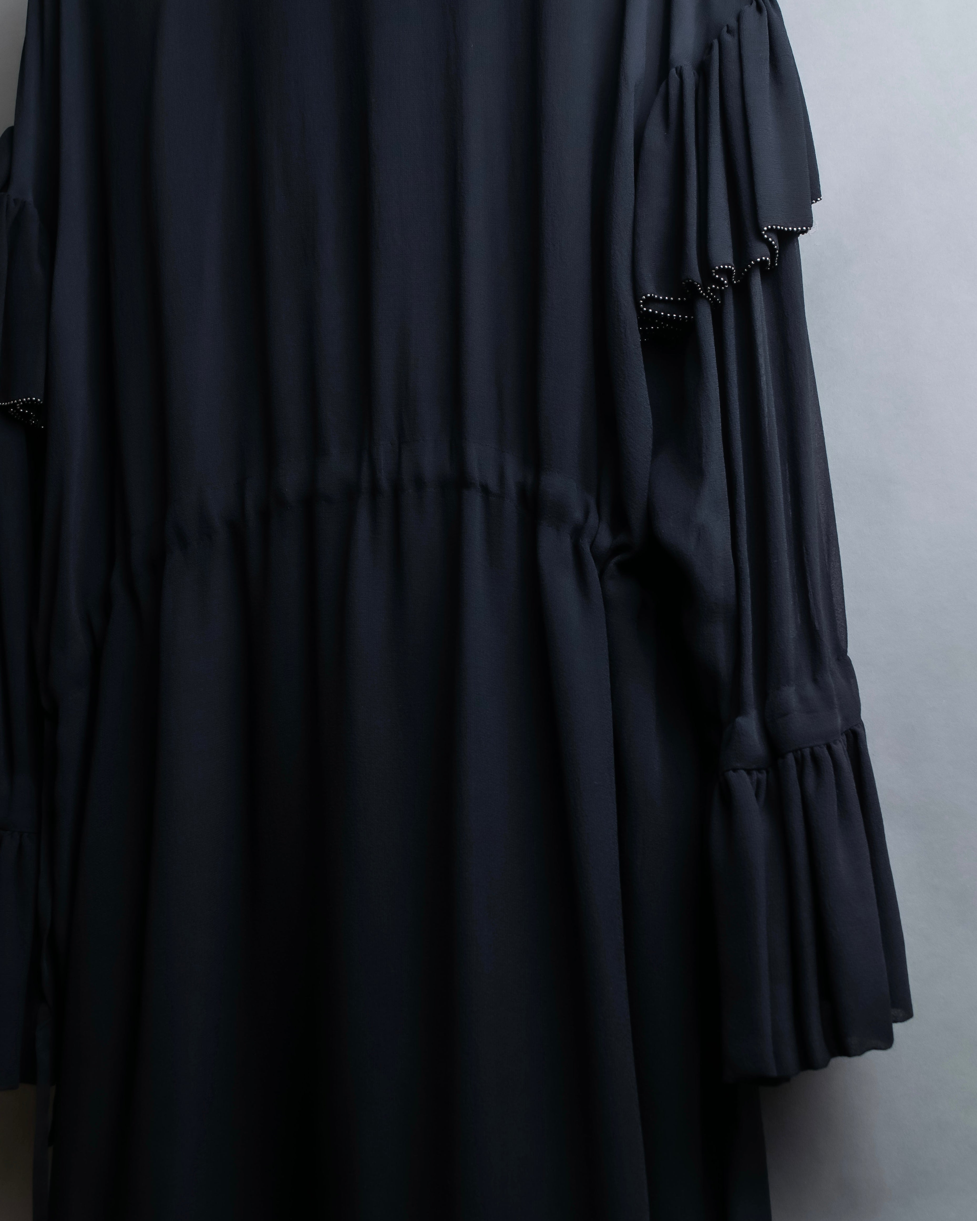 "DRIES VAN NOTTEN" Gather tiered design sheer black dress