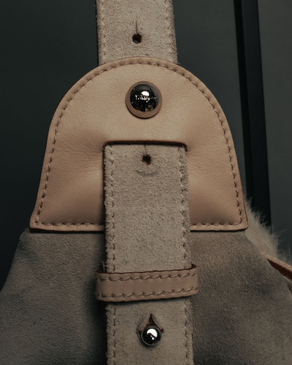 “Salvatore Ferragamo” 00’s Fur panel suede shoulder bag