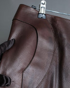 "Hermes by Gaultier" Round Pocket Wine Red Leather Skirt
