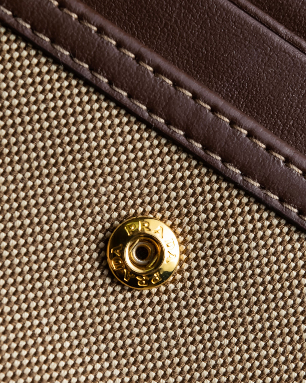 "PRADA" Logo engraved canvas＆leather combination short wallet