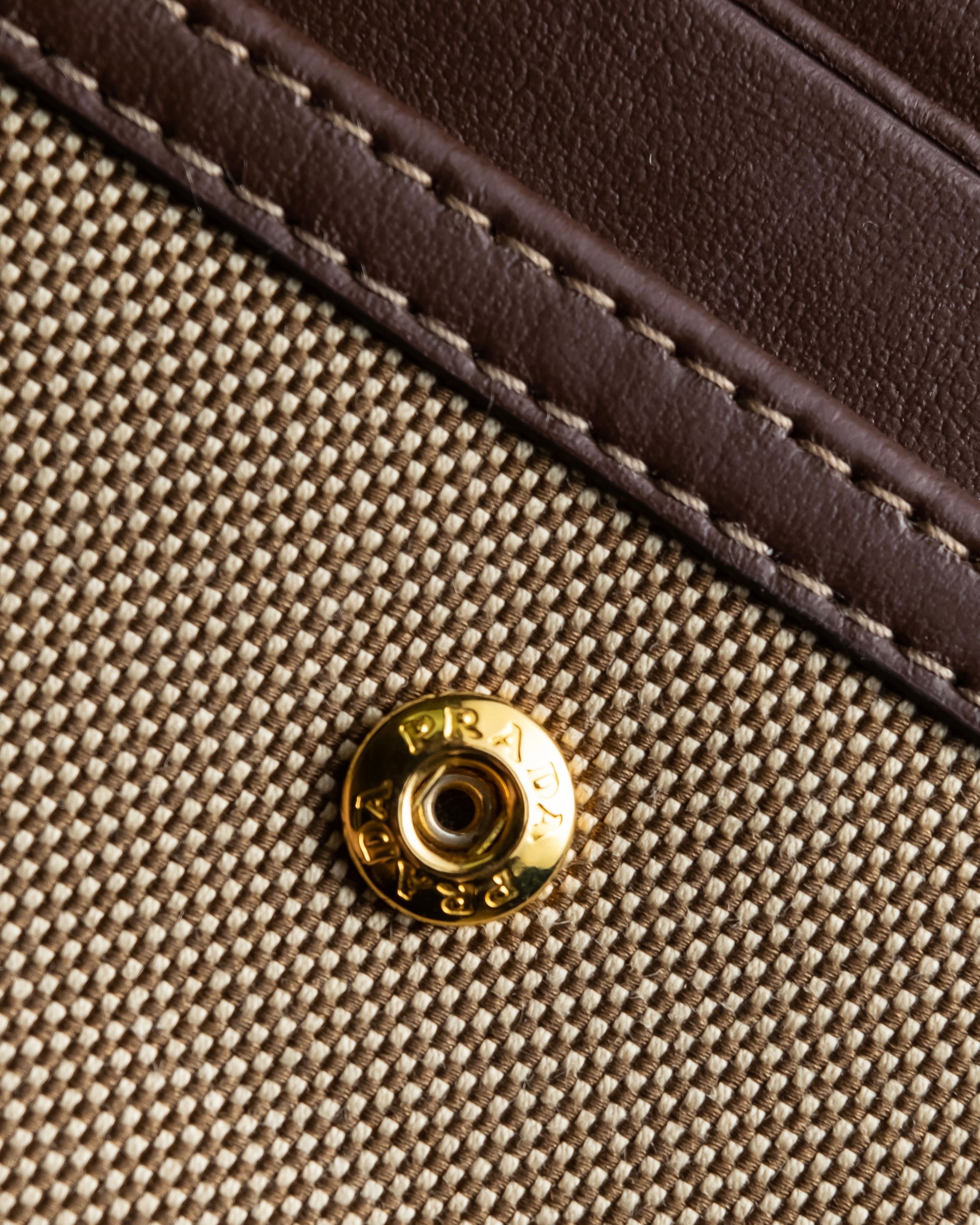 "PRADA" Logo engraved canvas＆leather combination short wallet