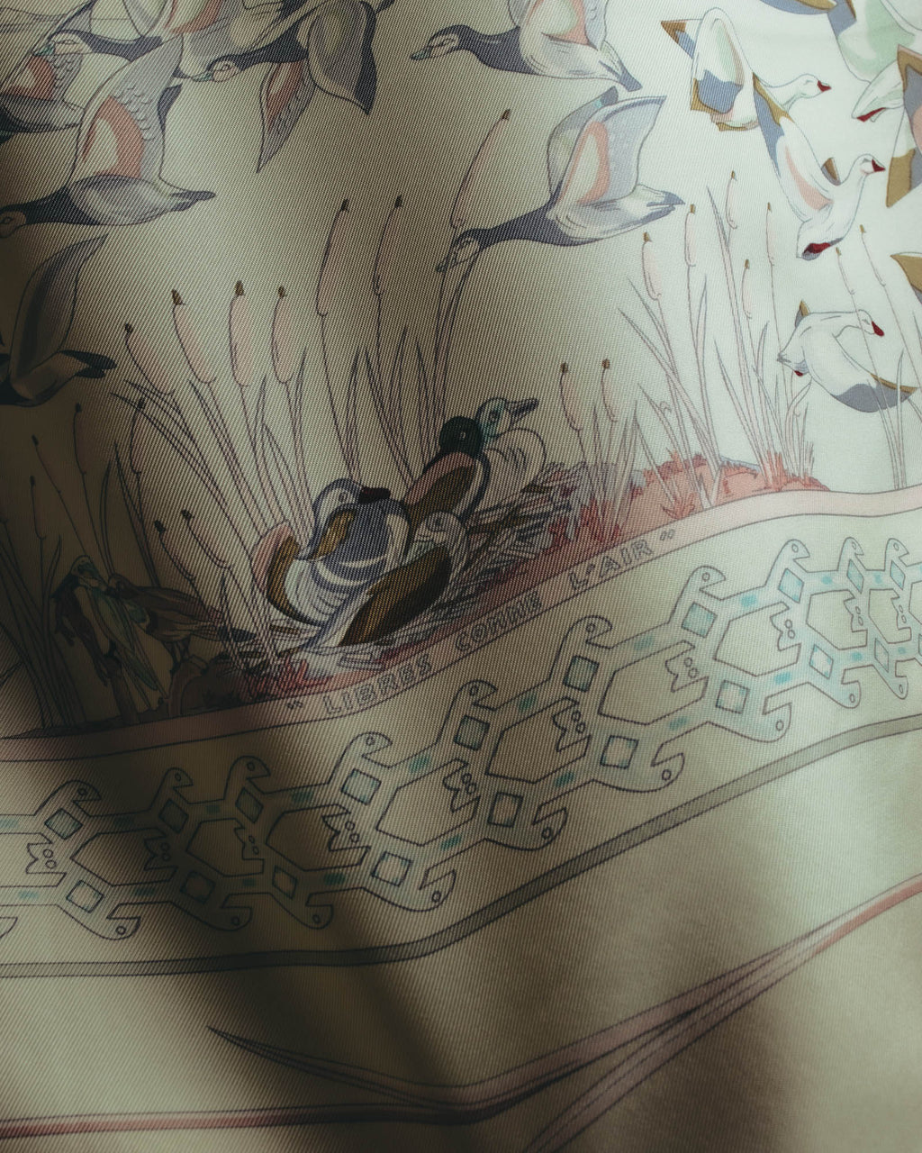 "Hermès" 00's Pastel bird print silk scarf