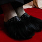 "LONGCHAMP" Fur & stud design chunky sole slip ons shoes