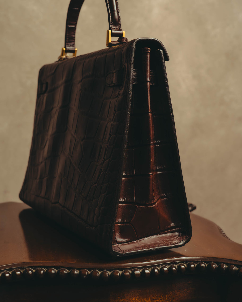 -SPECIAL- "CRISTIAN FLORENCE" 90's-00's Classic crocodile embossed leather structured top handle bag